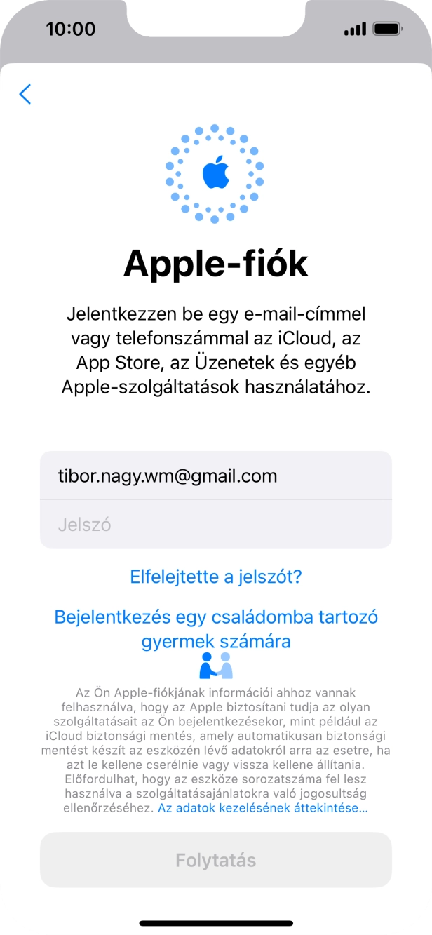 Kattints a Jelszó mezőre, és írd be az Apple ID-d jelszavát.
