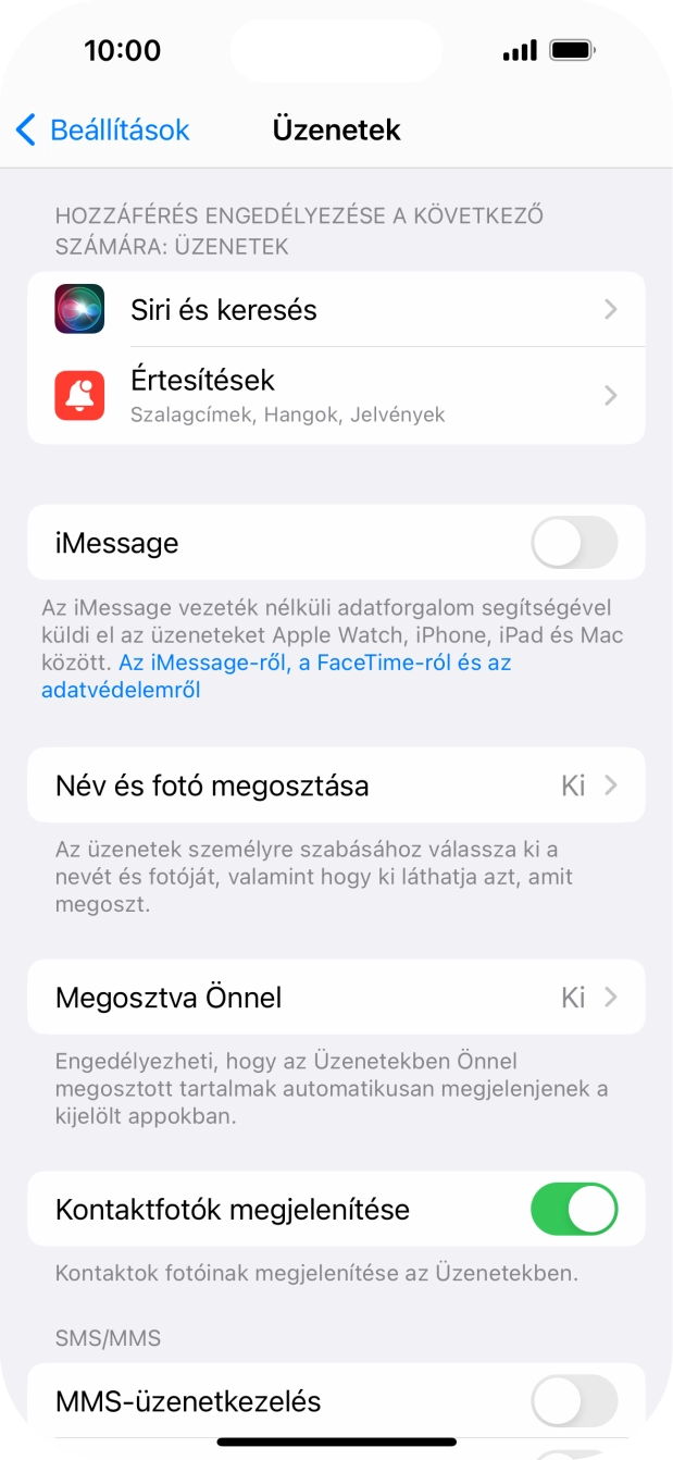 Kattints az „iMessage” melletti csúszkára a funkció bekapcsolásához. Kattints az „iMessage” melletti csúszkára a funkció bekapcsolásához.