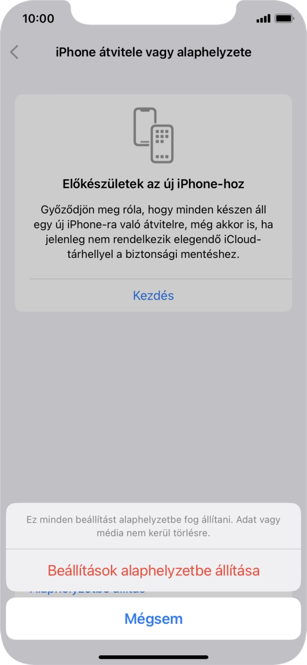 Válaszd a Beállítások alaphelyzetbe állítása lehetőséget. Válaszd a Beállítások alaphelyzetbe állítása lehetőséget.