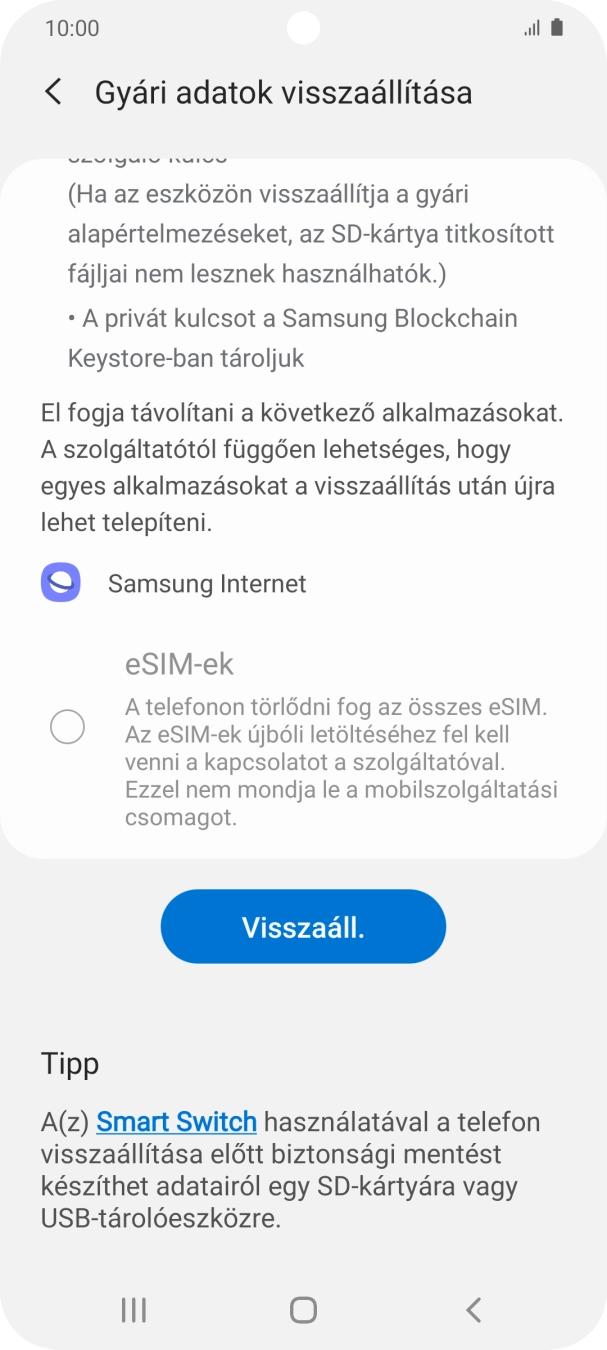 Válaszd a Visszaáll. lehetőséget.