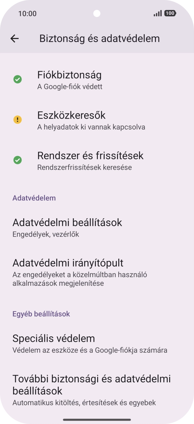 Válaszd a További biztonsági és adatvédelmi beállítások lehetőséget. Válaszd a További biztonsági és adatvédelmi beállítások lehetőséget.