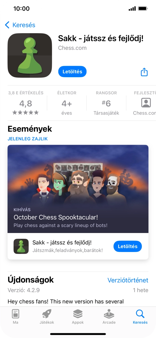 Válaszd a Letöltés lehetőséget, és kövesd a képernyőn megjelenő utasításokat az alkalmazás telepítéséhez. Válaszd a Letöltés lehetőséget, és kövesd a képernyőn megjelenő utasításokat az alkalmazás telepítéséhez.