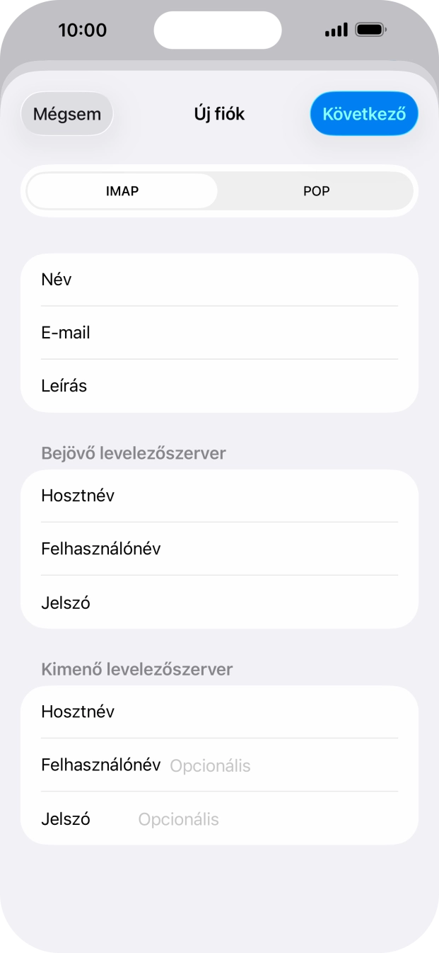 Kattints a Felhasználónév mezőre, és írd be az e-mail-fiókodhoz tartozó felhasználónevet.