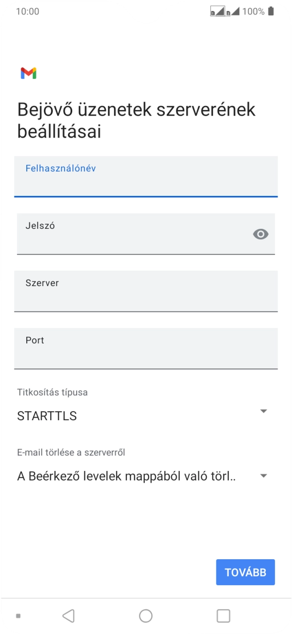 Kattints a „Szerver” alatti mezőre, és írd be az e-mail szolgáltatód bejövő szerverének a nevét.