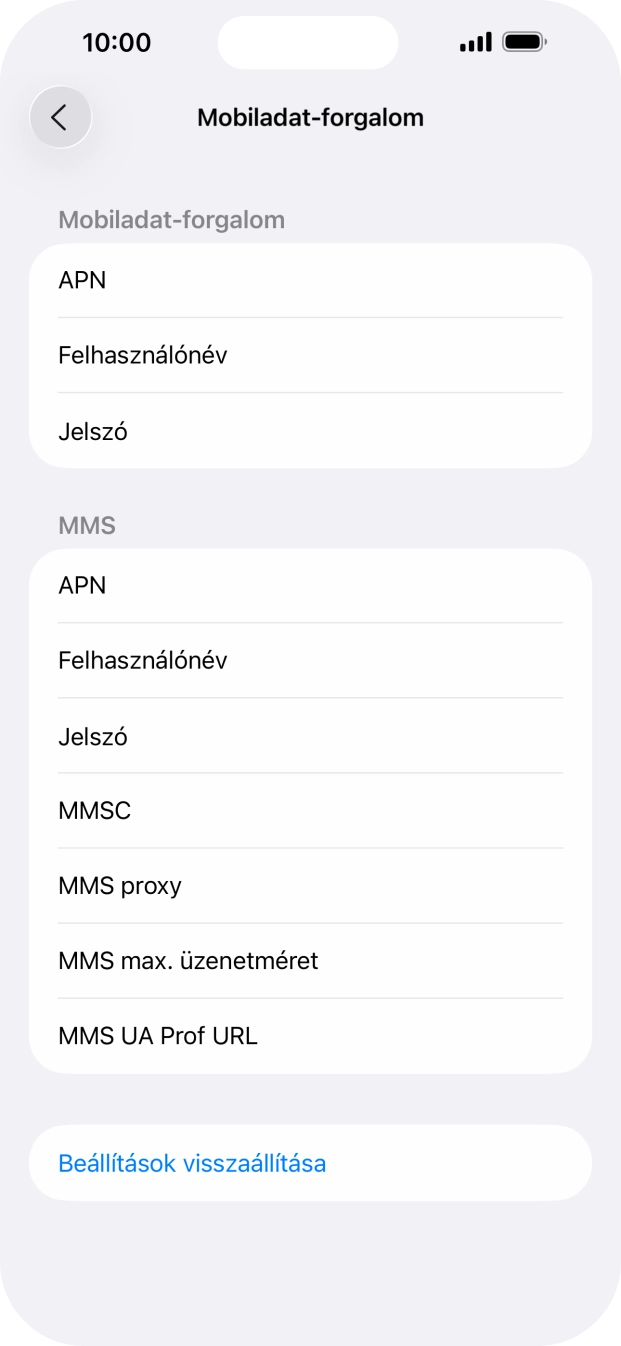 Válaszd az APN lehetőséget. Amennyiben előfizetésed van, írd be azt, hogy internet.