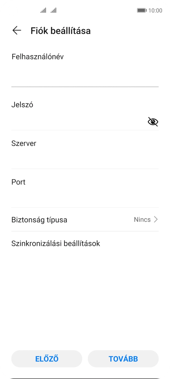 Kattints a „Szerver” alatti mezőre, és írd be az e-mail szolgáltatód bejövő szerverének a nevét. Kattints a „Szerver” alatti mezőre, és írd be az e-mail szolgáltatód bejövő szerverének a nevét.