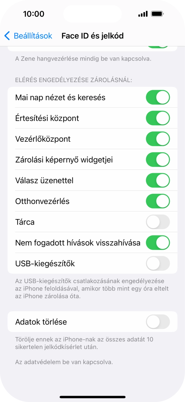 Kattints az „Adatok törlése” melletti csúszkára a funkció be- vagy kikapcsolásához.