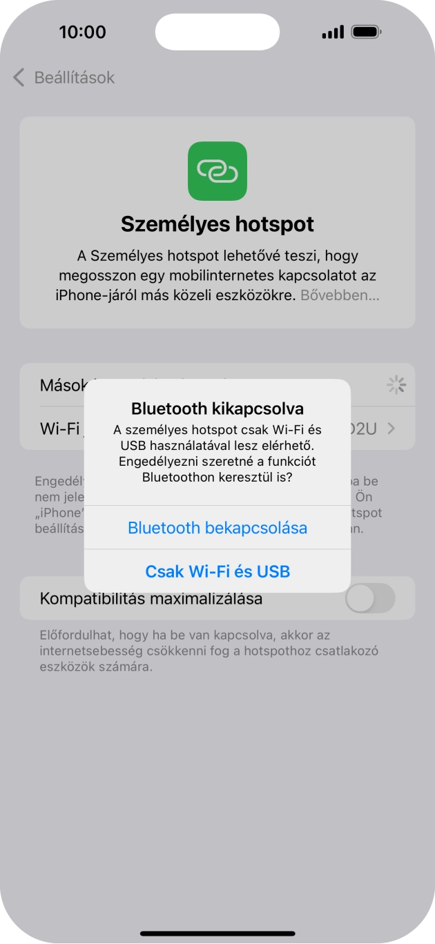 Amennyiben be van kapcsolva a Wi-Fi, válaszd a Csak Wi-Fi és USB lehetőséget.