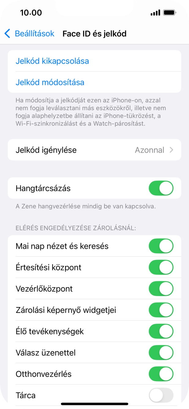 Válaszd a Jelkód kikapcsolása lehetőséget, és írd be a képernyőzárkódot.