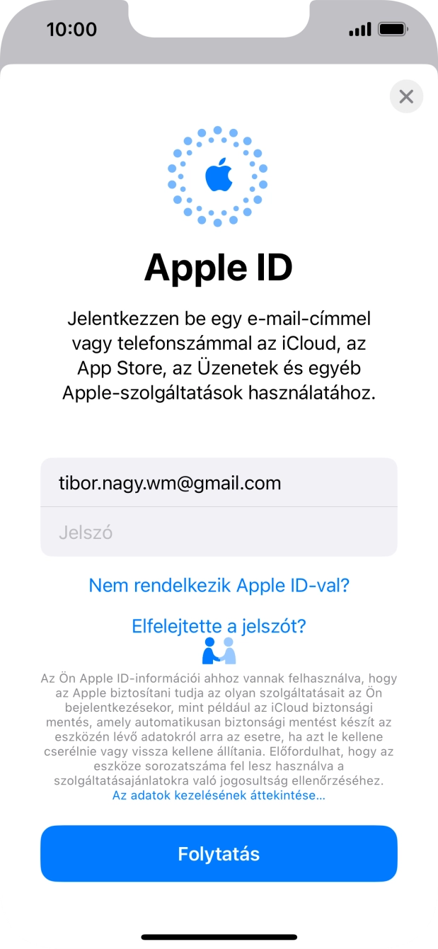Kattints a Jelszó mezőre, és írd be az Apple ID-d jelszavát.