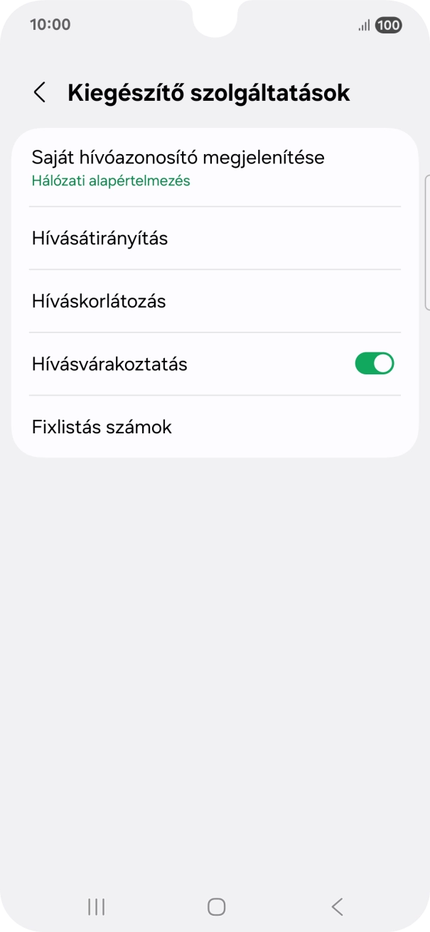 Kattints a „Hívásvárakoztatás” melletti csúszkára a funkció be- vagy kikapcsolásához. Kattints a „Hívásvárakoztatás” melletti csúszkára a funkció be- vagy kikapcsolásához.