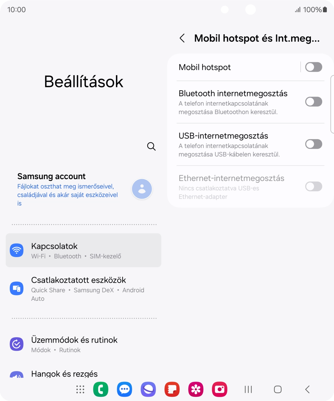 Válaszd a Mobil hotspot lehetőséget. Válaszd a Mobil hotspot lehetőséget.