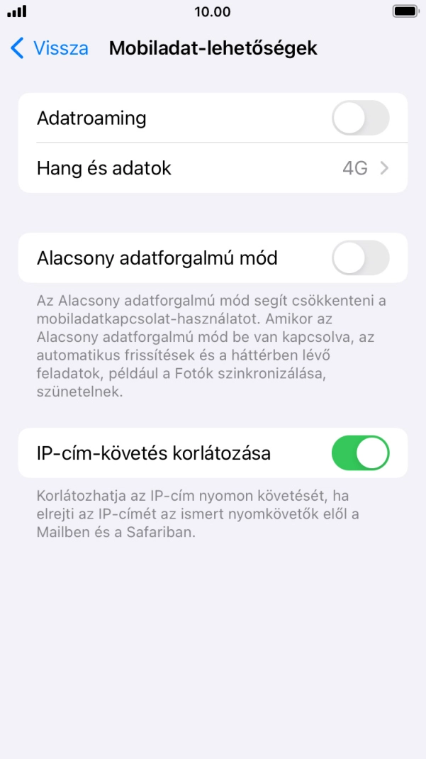 Kattints az „Adatroaming” melletti csúszkára a funkció be- vagy kikapcsolásához.