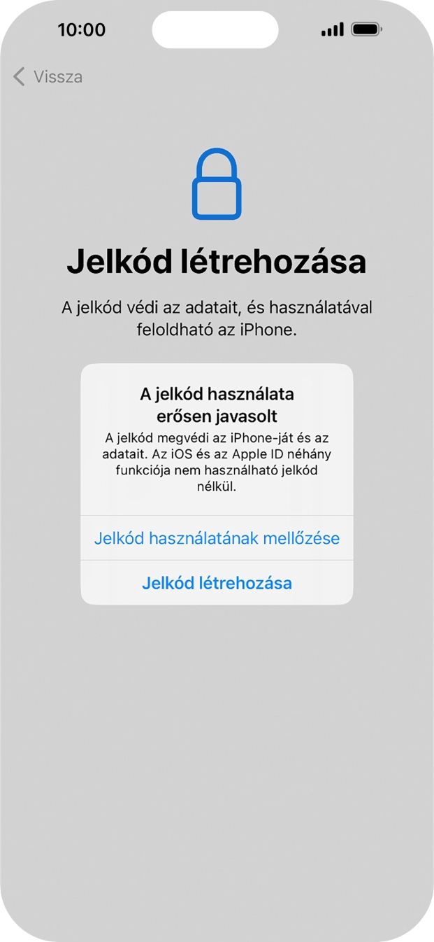 Ha kikapcsolod a funkciót, válaszd a Jelkód használatának mellőzése lehetőséget.
