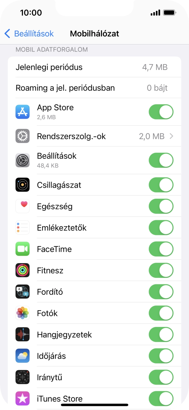 Kattints a kívánt programok melletti csúszkákra a funkciók be- vagy kikapcsolásához.
