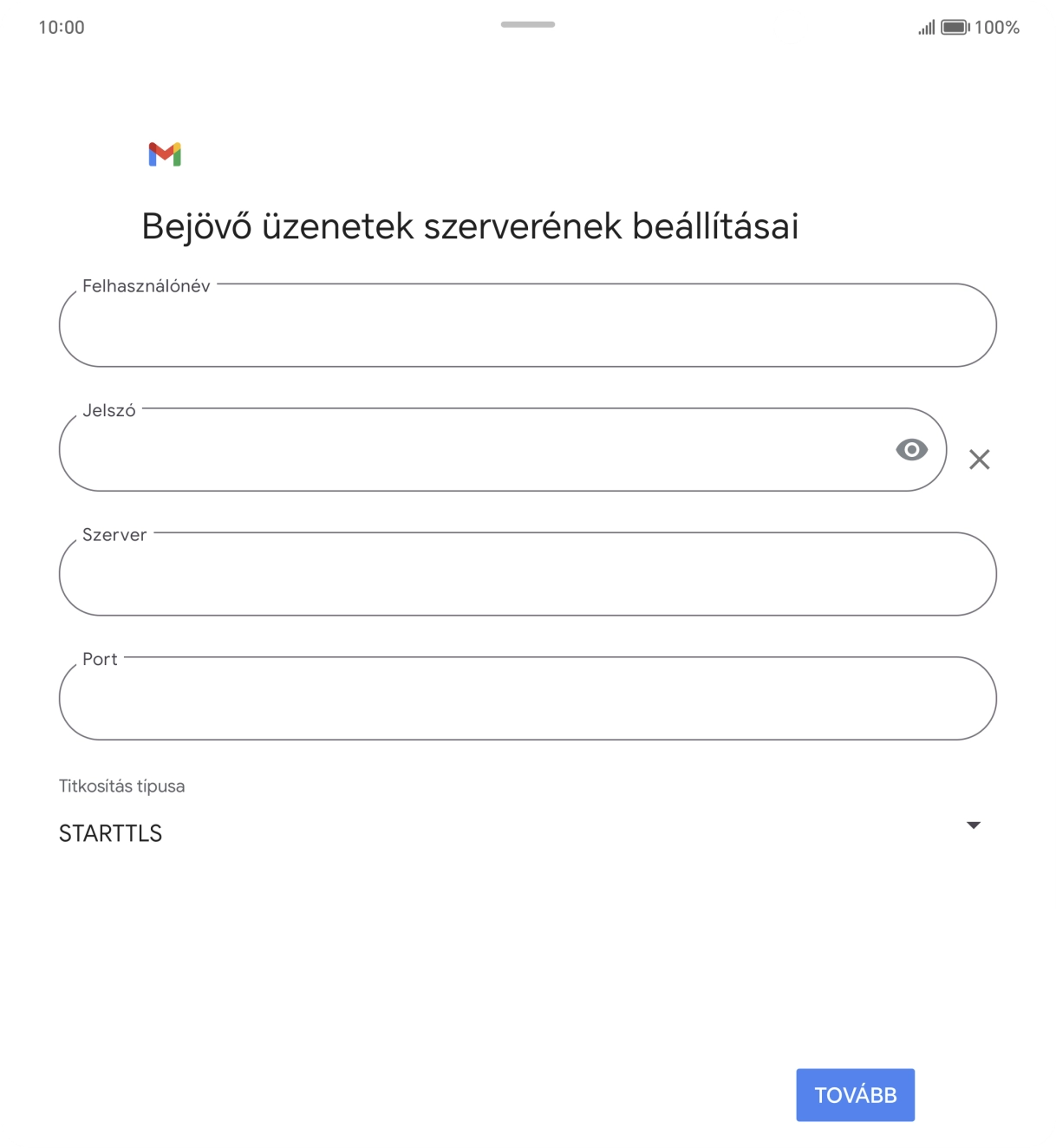 Kattints a „Felhasználónév” alatti mezőre, és írd be az e-mail-fiókodhoz tartozó felhasználónevet.
