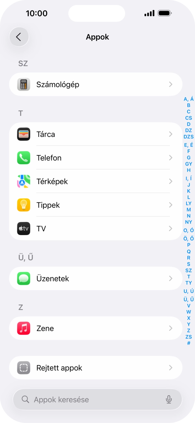 Válaszd az Üzenetek lehetőséget.