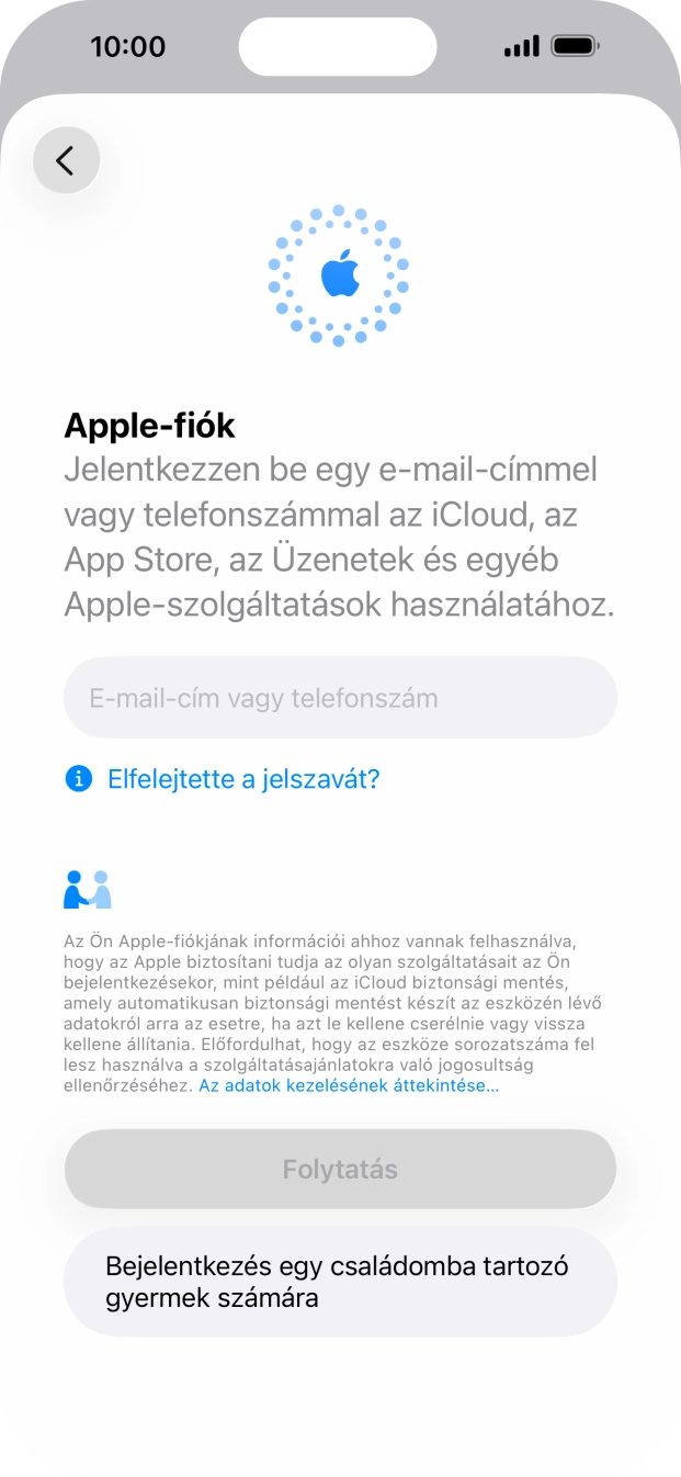 Válaszd az E-mail-cím vagy telefonszám lehetőséget, és írd be az Apple-fiókodhoz tartozó felhasználónevet.