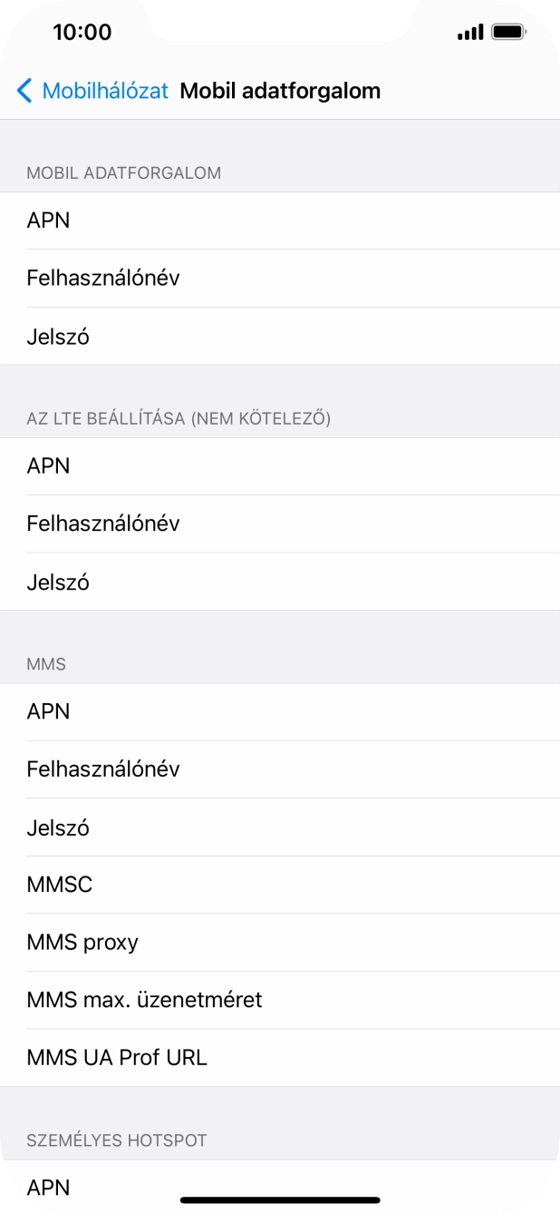 Válaszd az APN lehetőséget. Amennyiben előfizetésed van, írd be azt, hogy mms.