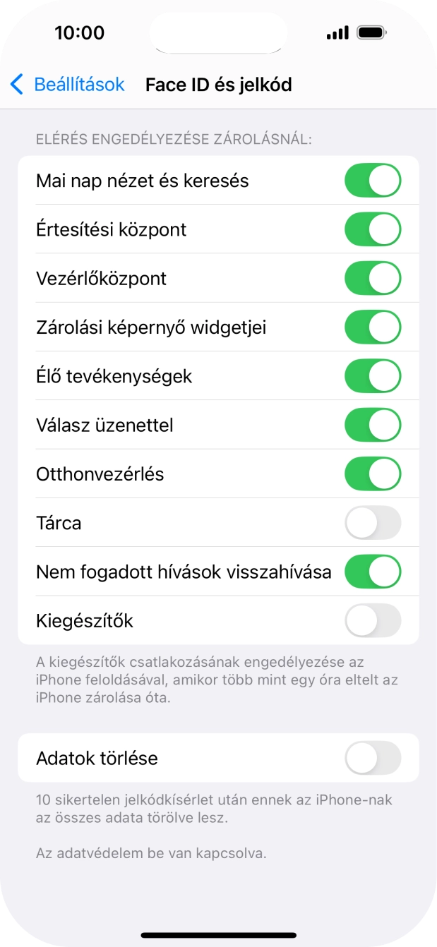 Kattints az „Adatok törlése” melletti csúszkára a funkció be- vagy kikapcsolásához.