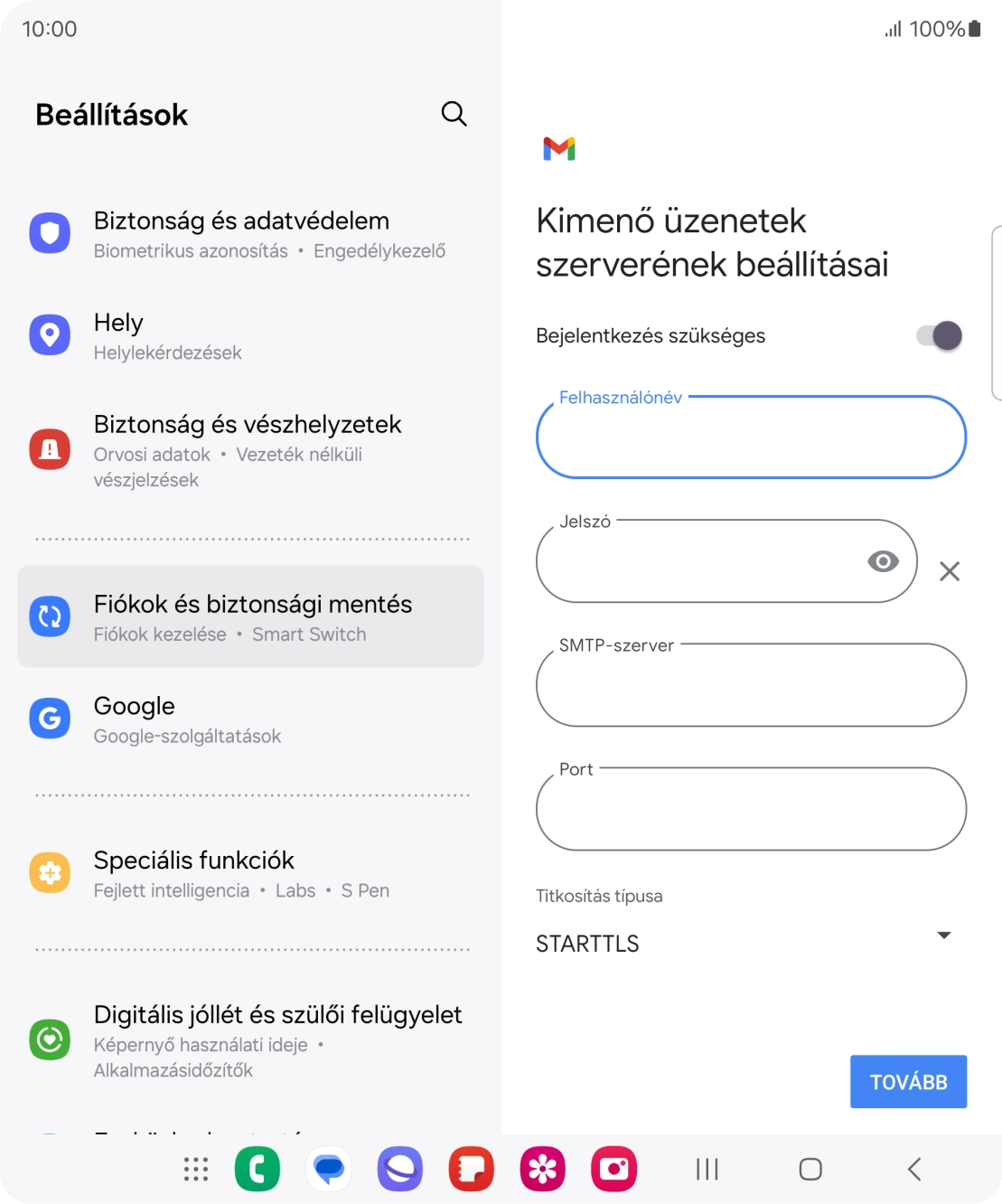 Kattints a „Jelszó” alatti mezőre, és írd be az e-mail szolgáltatód kimenő szerverének jelszavát.