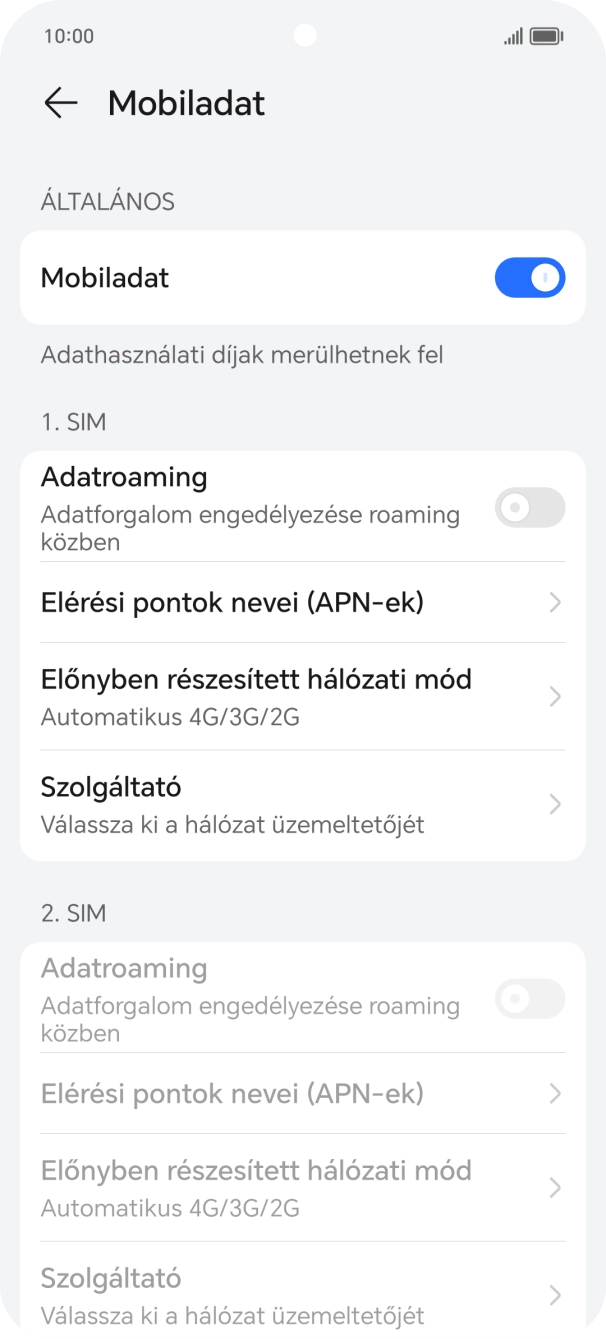 Kattints az „Adatroaming” melletti csúszkára a funkció be- vagy kikapcsolásához.