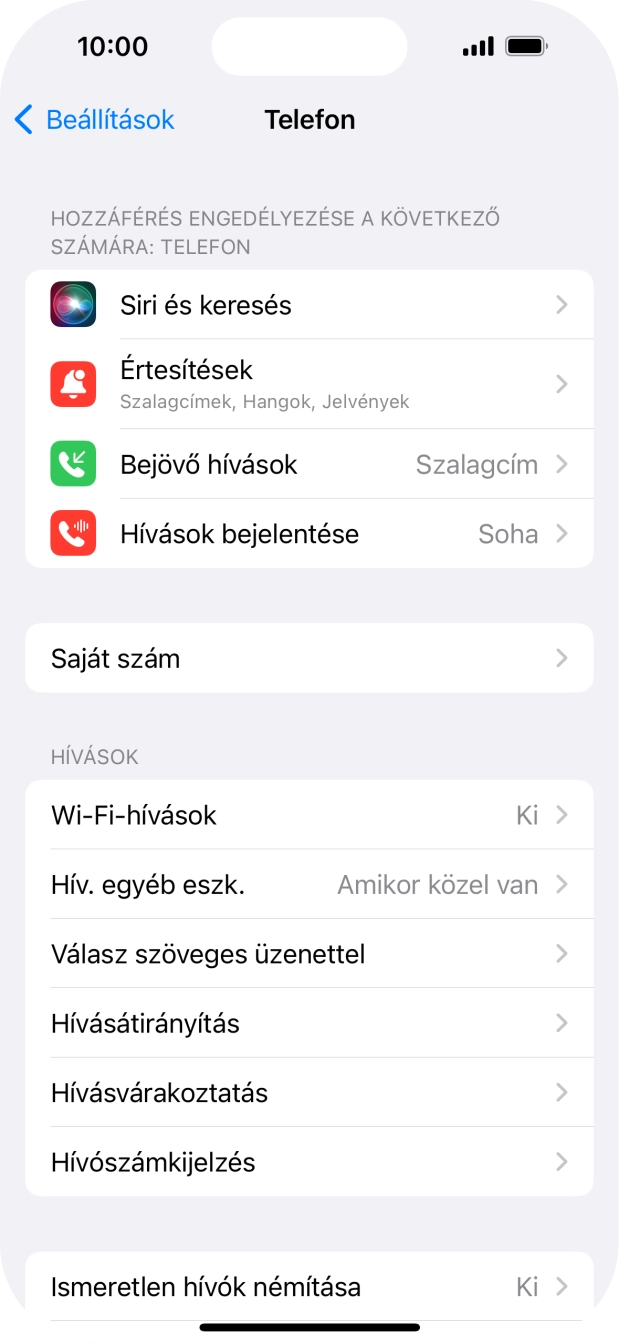 Válaszd a Hívószámkijelzés lehetőséget. Válaszd a Hívószámkijelzés lehetőséget.