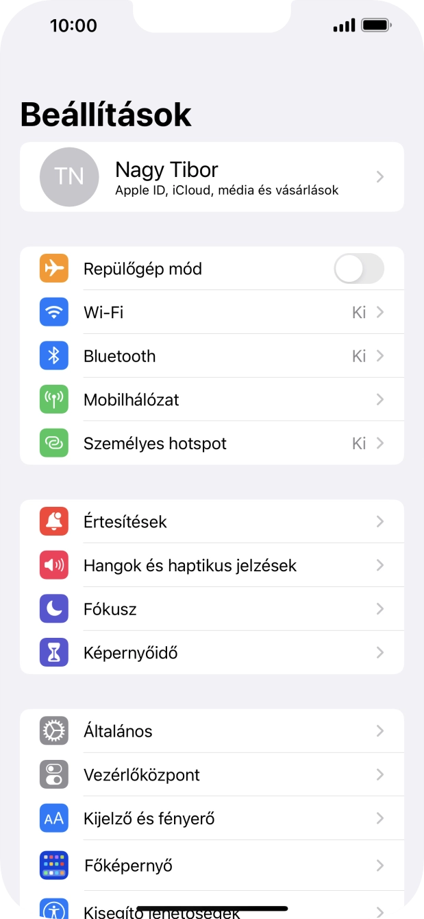 Válaszd az Általános lehetőséget.