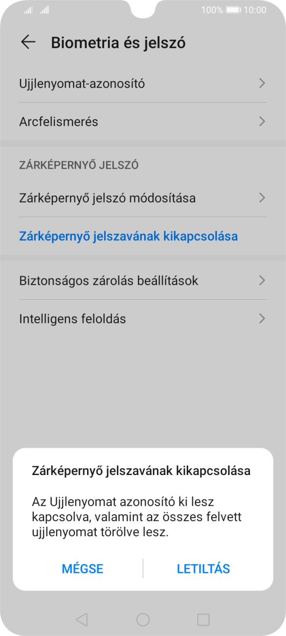 Írd be az extra képernyőzárkódot, amit korábban már beállítottál, és válaszd a LETILTÁS lehetőséget.