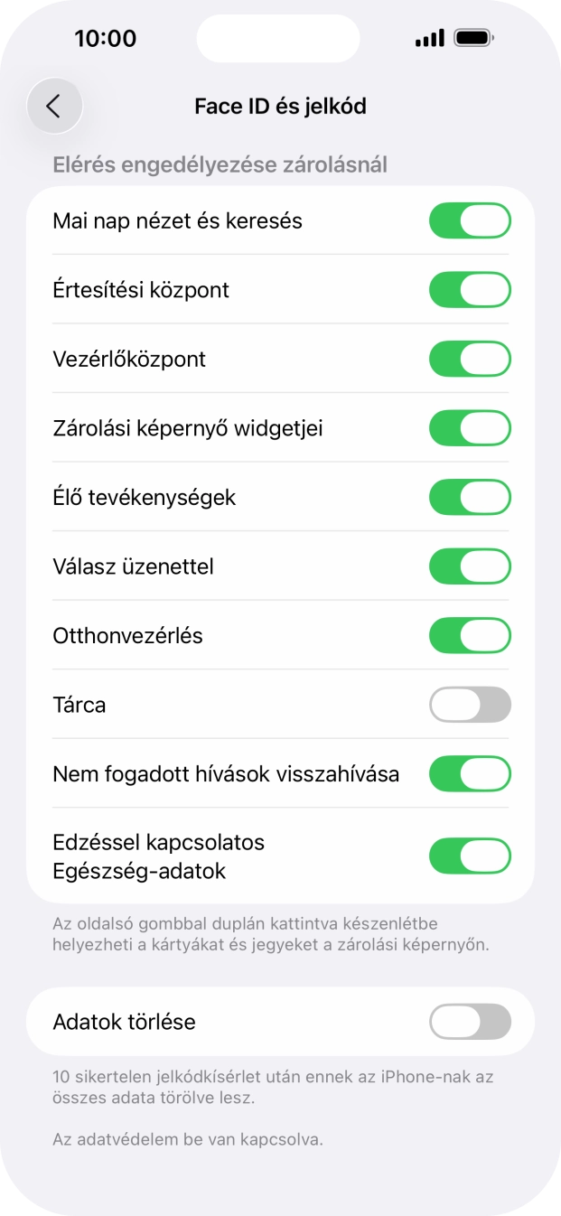 Kattints az „Adatok törlése” melletti csúszkára a funkció be- vagy kikapcsolásához.