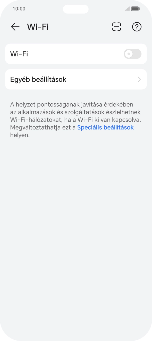Kattints a „Wi-Fi” melletti csúszkára a funkció bekapcsolásához. Kattints a „Wi-Fi” melletti csúszkára a funkció bekapcsolásához.