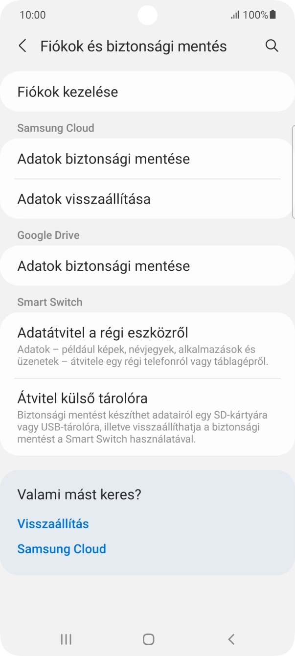 Válaszd a Fiókok kezelése lehetőséget.