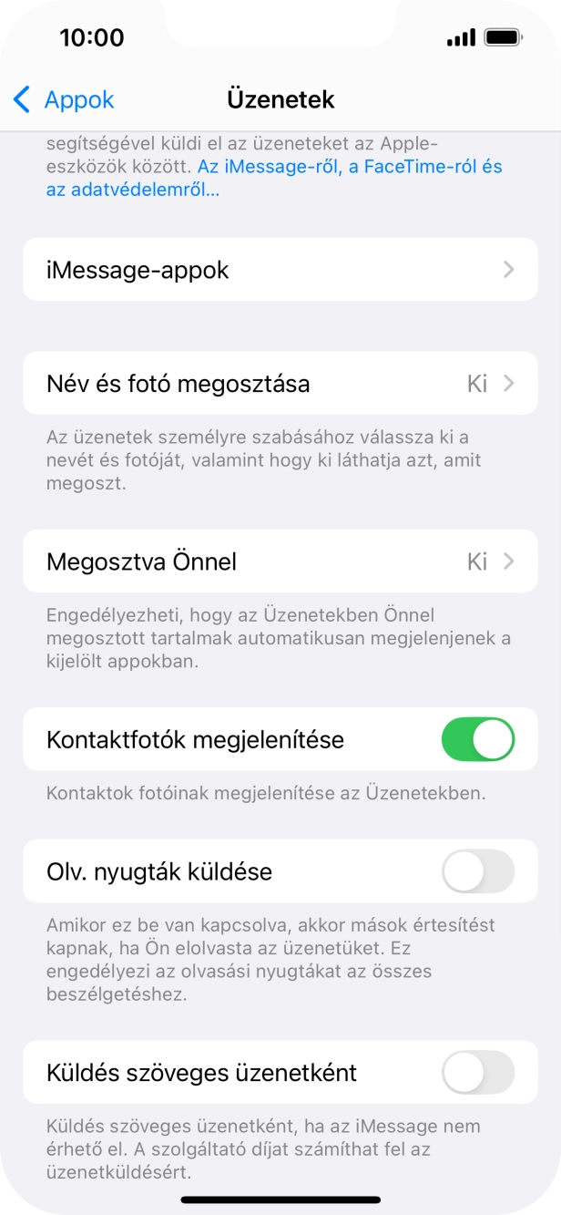 Kattints a „Küldés szöveges üzenetként” melletti csúszkára a funkció be- vagy kikapcsolásához. Kattints a „Küldés szöveges üzenetként” melletti csúszkára a funkció be- vagy kikapcsolásához.