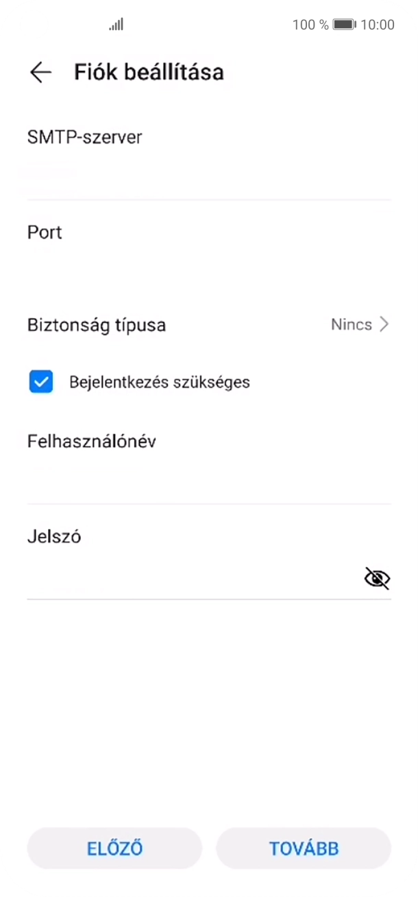 Kattints az „SMTP-szerver” alatti mezőre, és írd be az e-mail szolgáltatód kimenő szerverének a nevét.
