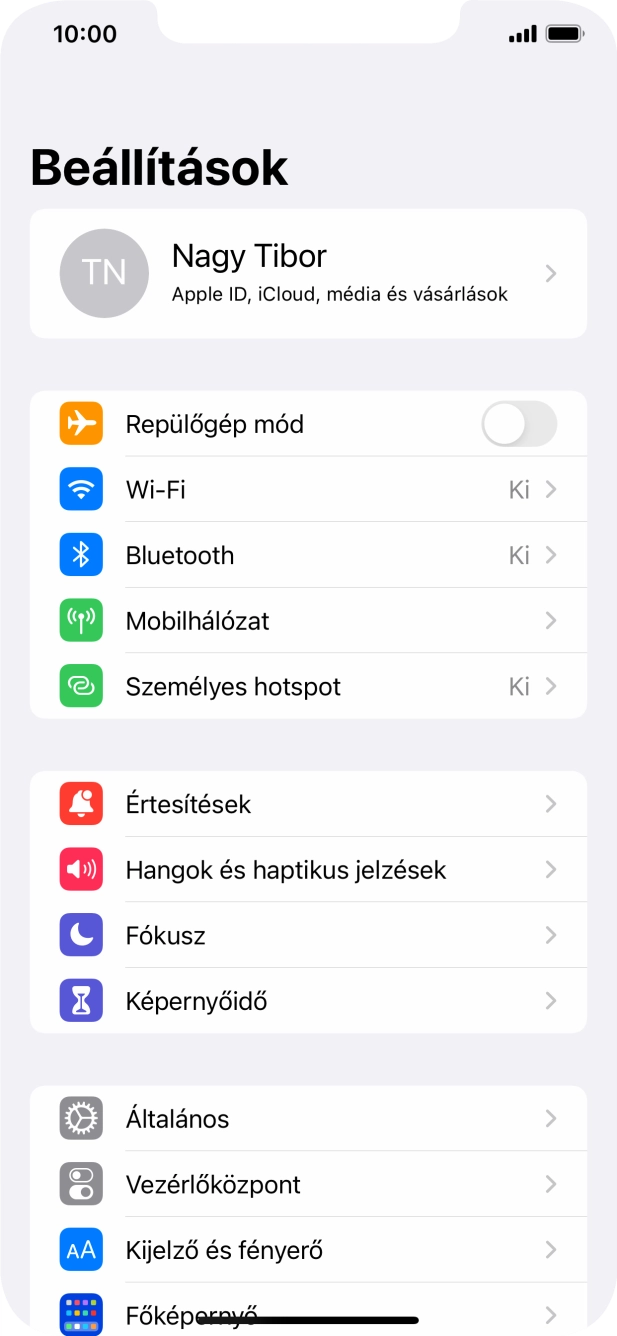 Válaszd az Általános lehetőséget.