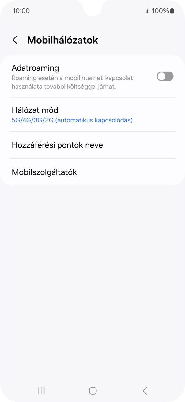 Válaszd a Hozzáférési pontok neve lehetőséget.