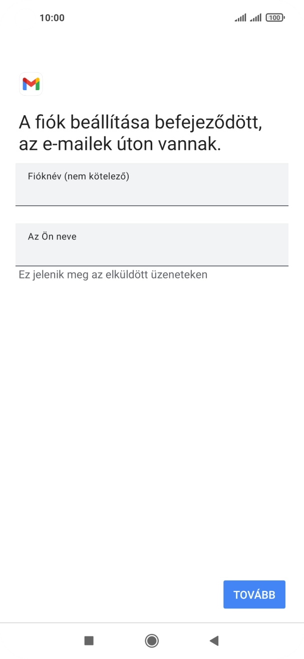 Kattints a „Fióknév (nem kötelező)” alatti mezőre, és írd be az e-mail-fiók kívánt nevét.