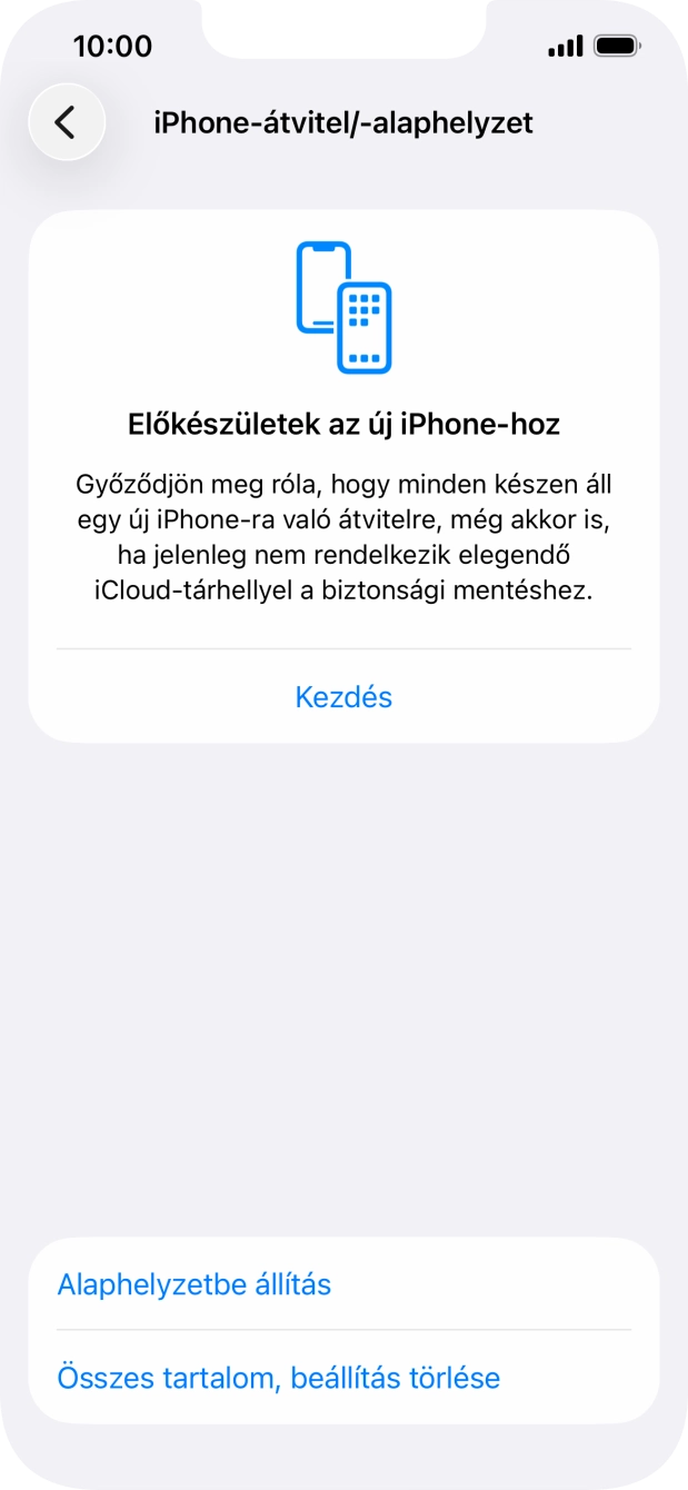 Válaszd az Alaphelyzetbe állítás lehetőséget.