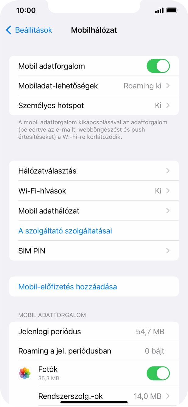 Válaszd a Mobiladat-lehetőségek lehetőséget.