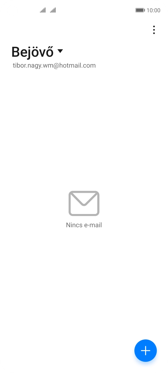 Amennyiben a kijelzőn ez a képernyőkép látható, az e-mail-fiókodat felismerte a rendszer, és automatikusan beállította. Kövesd a képernyőn megjelenő utasításokat további adatok csatolásához, és fejezd be az új fiók létrehozását. Amennyiben a kijelzőn ez a képernyőkép látható, az e-mail-fiókodat felismerte a rendszer, és automatikusan beállította. Kövesd a képernyőn megjelenő utasításokat további adatok csatolásához, és fejezd be az új fiók létrehozását.