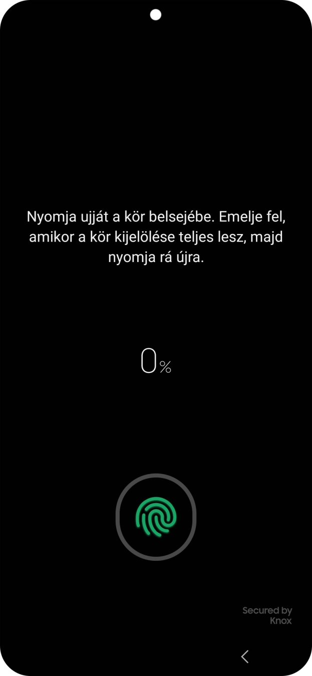 Kövesd a kijelzőn megjelenő utasításokat képernyőzár létrehozásához ujjlenyomattal. Kövesd a kijelzőn megjelenő utasításokat képernyőzár létrehozásához ujjlenyomattal.