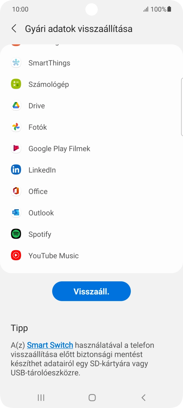 Válaszd a Visszaáll. lehetőséget.