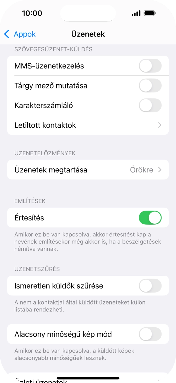 Kattints az „MMS-üzenetkezelés” melletti csúszkára a funkció bekapcsolásához.