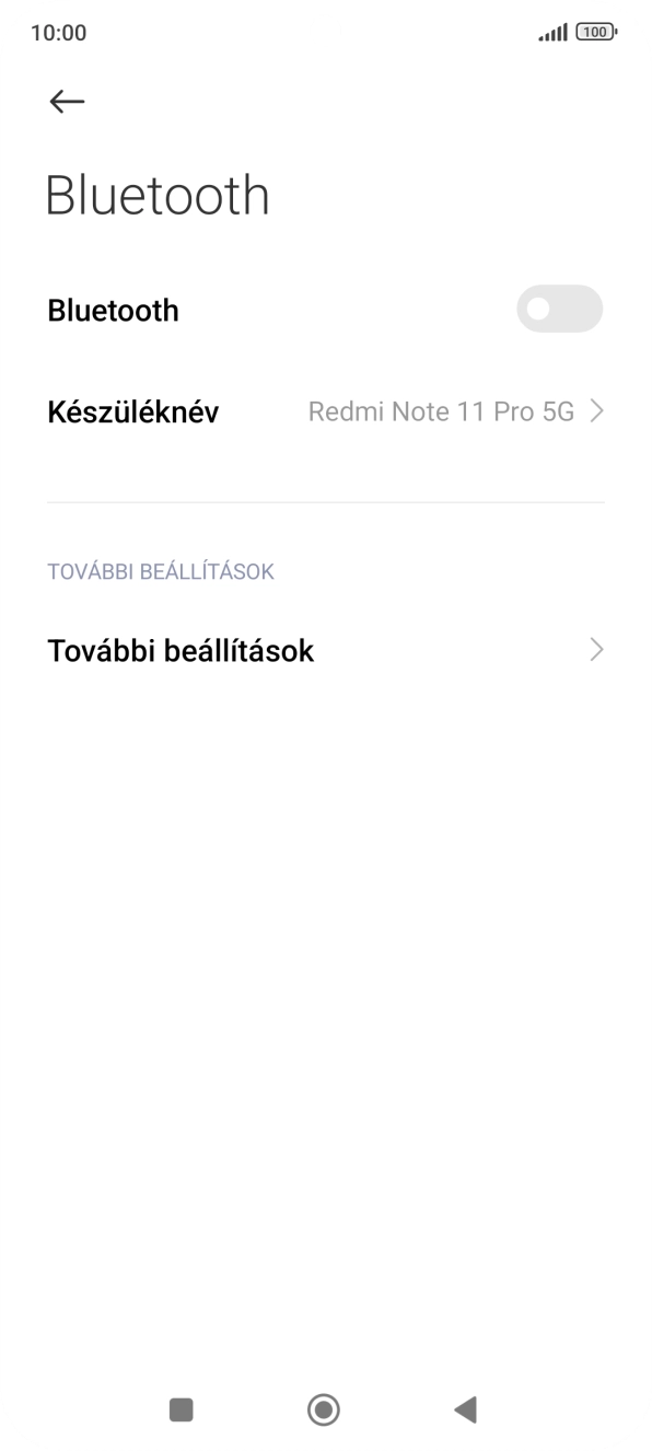 Kattints a „Bluetooth” melletti csúszkára a funkció bekapcsolásához.