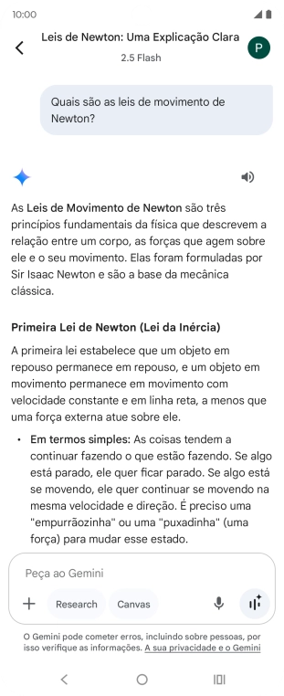 A transcrição da conversa com a Gemini Live é agora mostrada no ecrã.