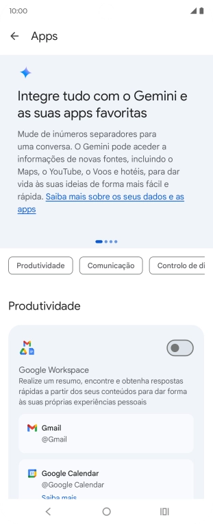 Prima o indicador junto à extensão pretendida para ativar a função.