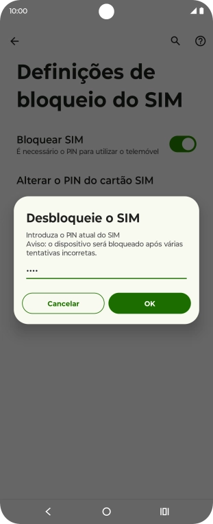 Introduza o seu código PIN e prima OK.