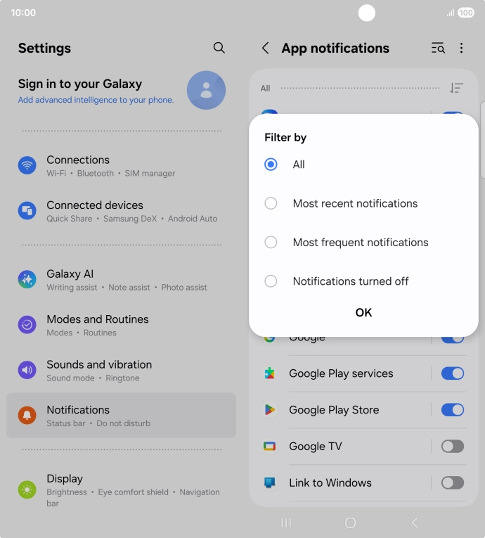 Press the required setting. Press the required setting.