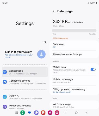 The total data usage is displayed. The total data usage is displayed.