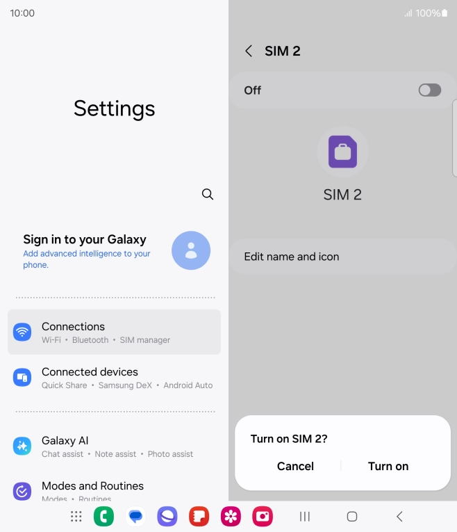 If you turn on use of the SIM, press Turn on. If you turn on use of the SIM, press Turn on.